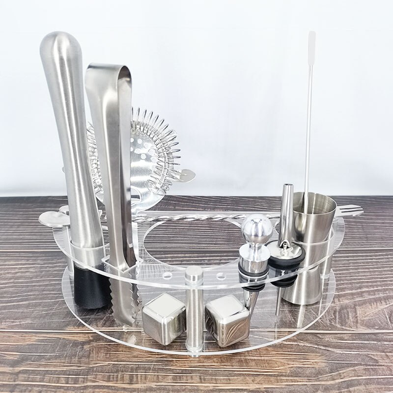 450/600/750ml cocktail shaker set 1-12 delar barware kit rostfritt stål martini shaker med stativ + drink recept, tång kork: 11 st utan shaker