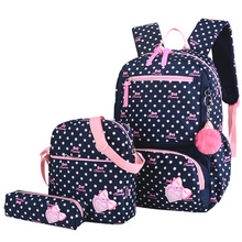 PUIMENTIUA 3pcs Print School Bags For Girls Teenager Schoolbag School Backpacks Children Kids Travel Bag Black Bagpack