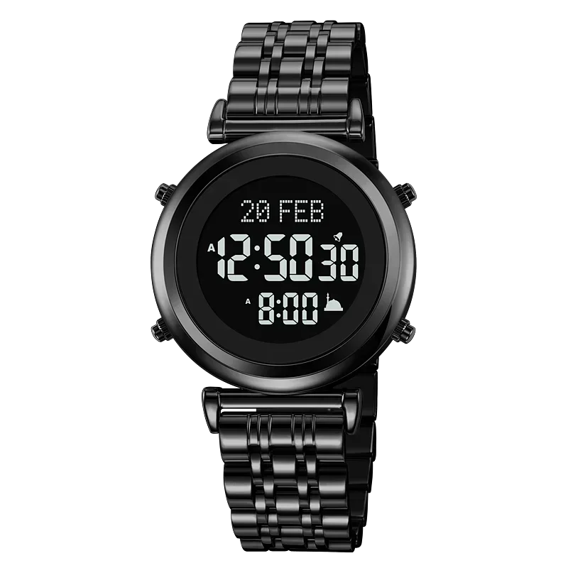 Skmei 2139 Staal Moslim Azan Digitaal Horloge Heren Achterlicht Waterdicht Polshorloge Gebed Qibla Kompas Wekker Horloge 1861: Black