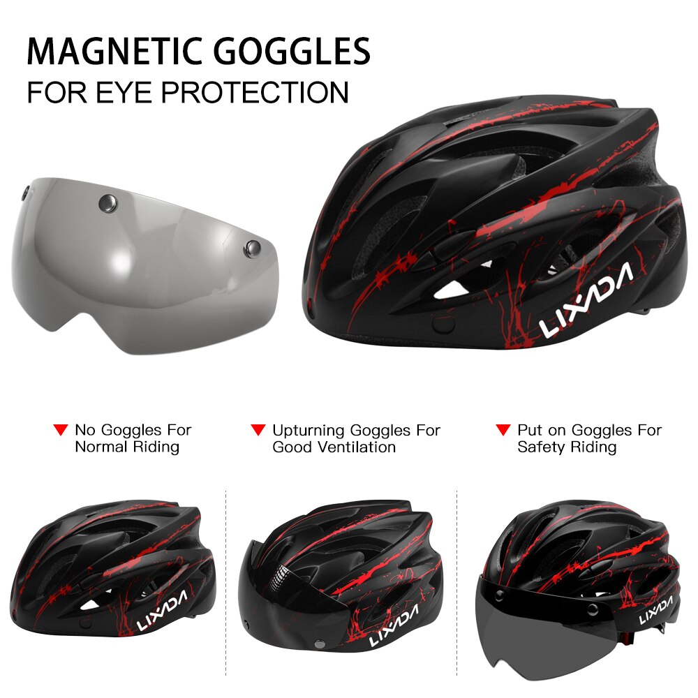 Casco de ciclismo con gafas magnéticas desmontables, luz LED para bicicleta de montaña, cascos de bicicleta, casco Protector de seguridad, Ventilación de 18