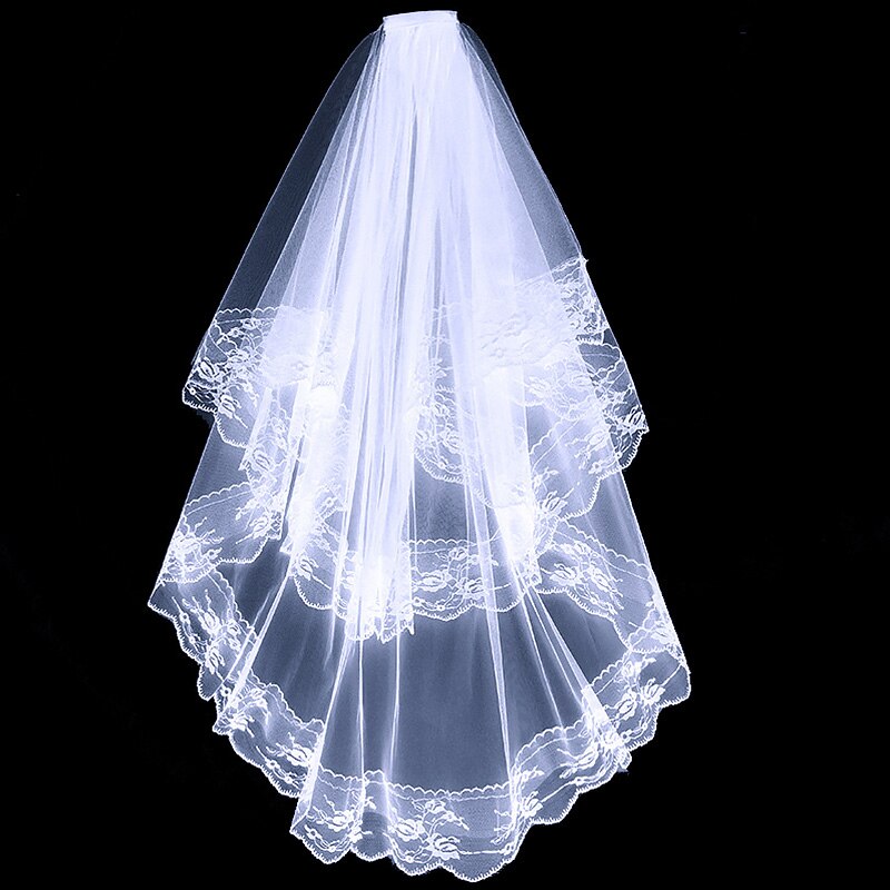 Schwarz Weiß Spitze Braut Schleier mit Kamm Zwei Schicht Elegante Jahrgang Hochzeit Schleier für Braut Cosplay Kostüm Haar Zubehör: A-1
