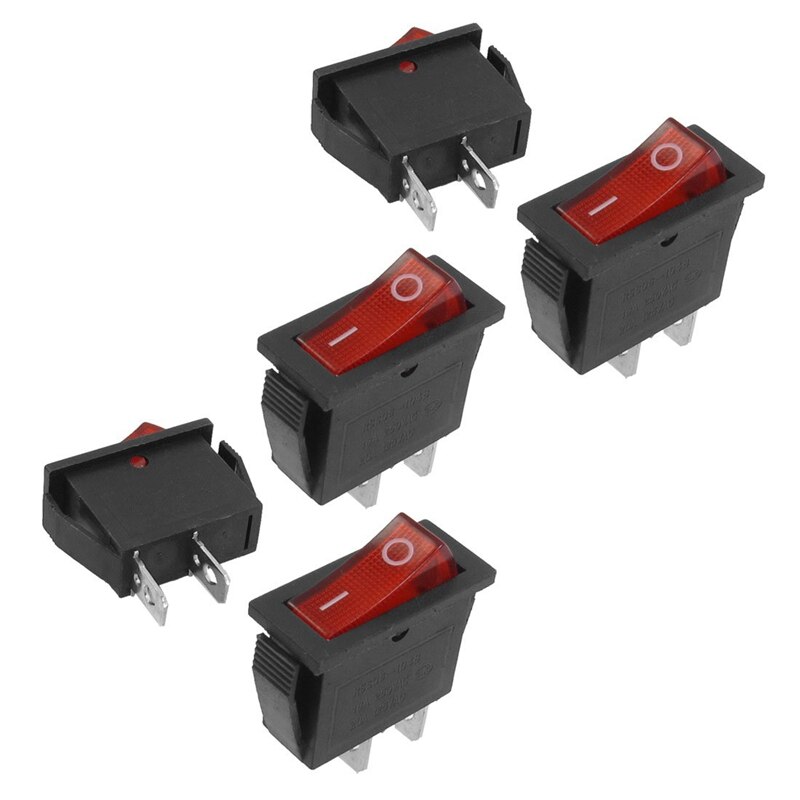 -5 Pcs 2 Pin SPST Red Neon Light On/Off Rocker Switch AC 16A/250V 20A/125V &amp; 1 Pcs Red LED Panel Display Digital Small 0.36 I