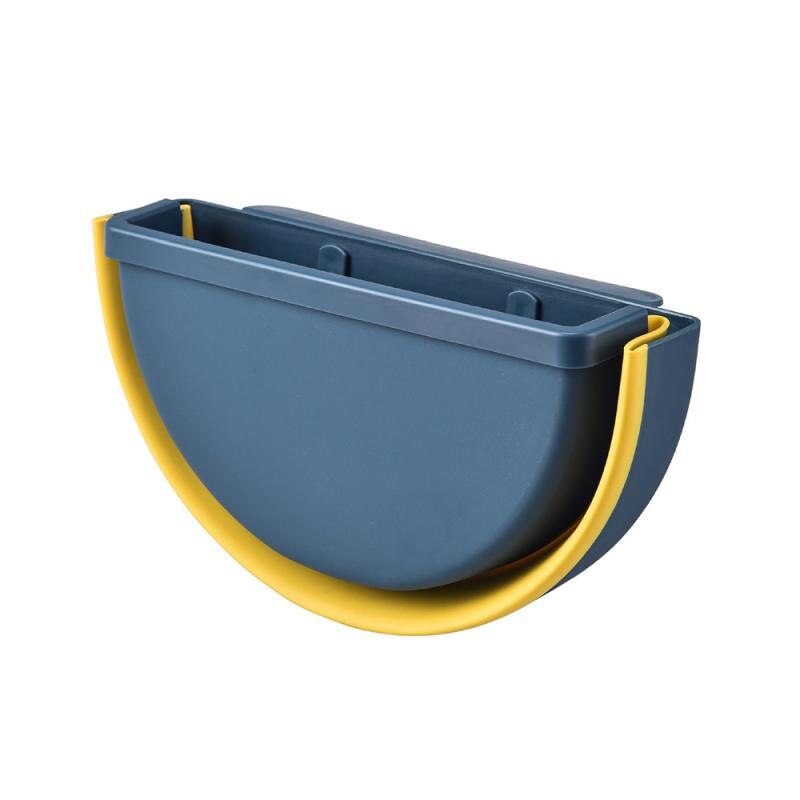 Folding Waste Bin Kitchen Cabinet Door Hanging Trash Can Recycle Bin Wall Mounted Trash Can For Bathroom Toilet Waste Storage: blue