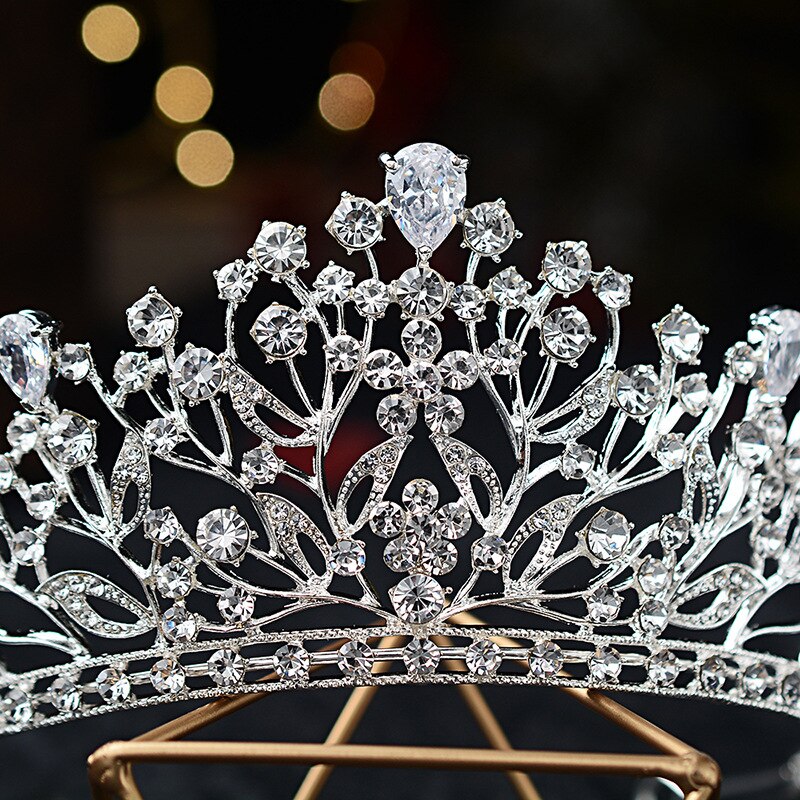 Baroque Luxury Silver Color Crystal Leaf Bridal Tiaras Crown Rhinestone Pageant Diadem Crowns Hairbands Wedding Hair Accessories