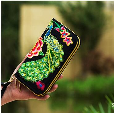 Britt etnisk stil dobbelt broderet dobbelt pull pung damebroderet dobbelt lynlås pung: G4