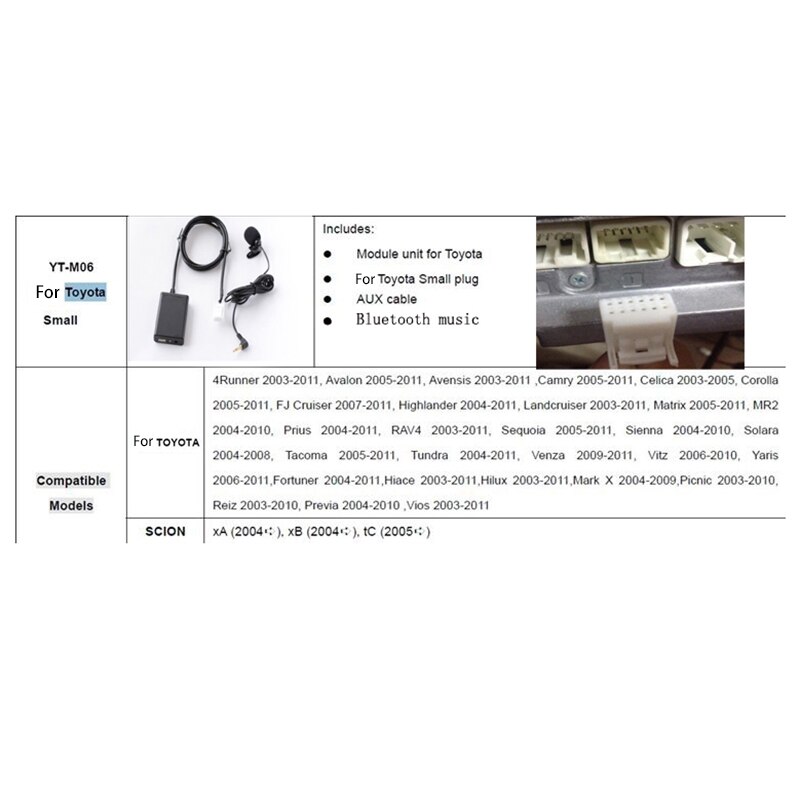 Usb aux bluetooth auton digitaalisen musiikin cd -vaihtajaadapteri toyota  (6+6) -nastaiseen camry corolla rav 4 yarisiin
