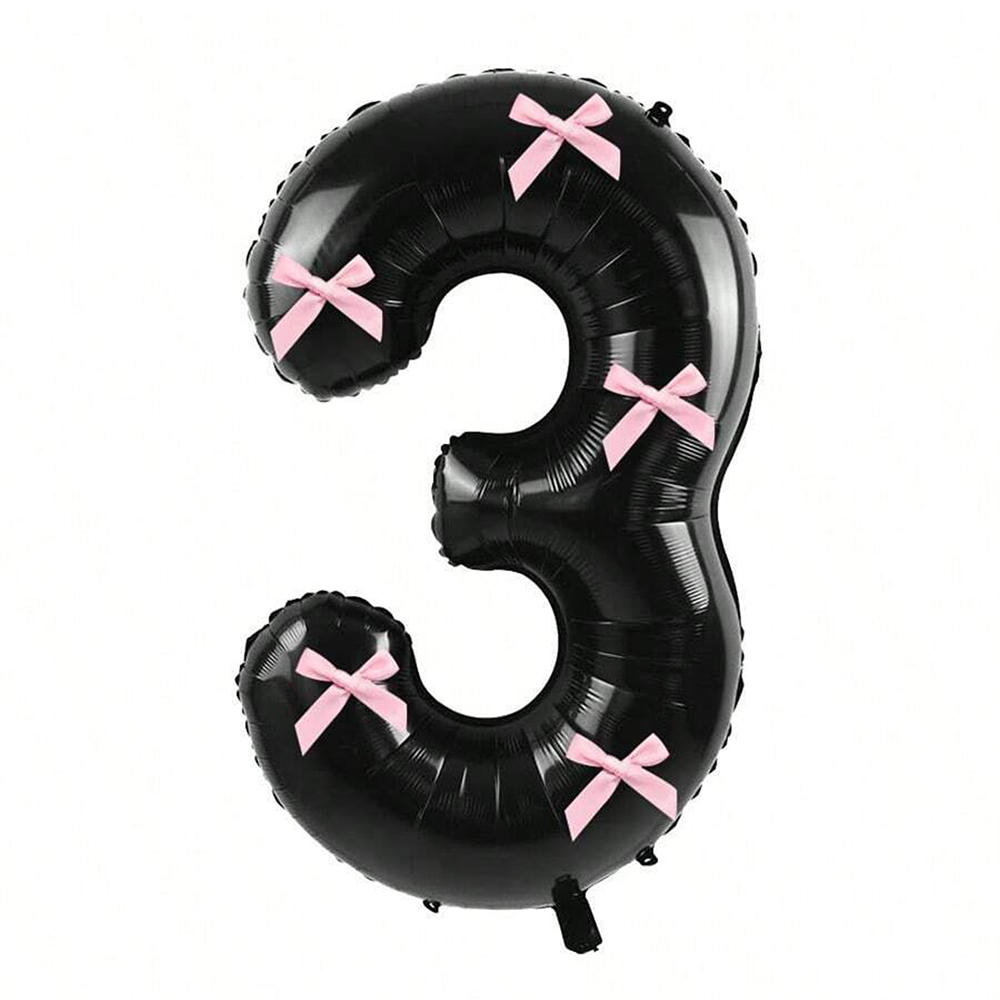 40 inch roze strik decor witte nummer ballonnen, 0-9 witte nummer ballonnen met roze strik decor, geschikt voor verjaardagsfeestje, jubileum: MULTI