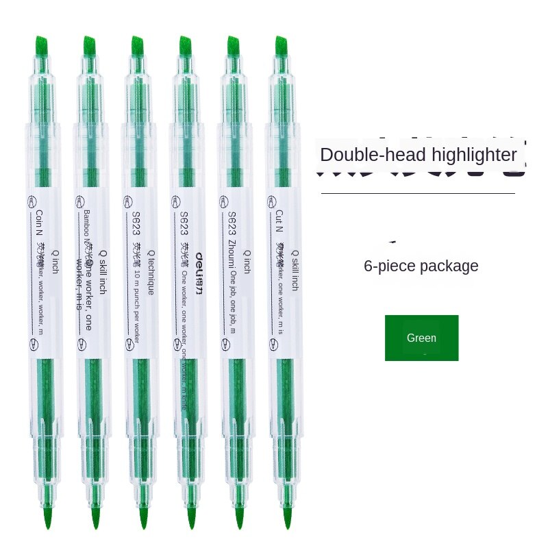 Markeerstift fluorescerende stift dubbelzijdige kleurstift snoepkleurige notities zaklamp penselen 6- pack: Groen 6 stuks