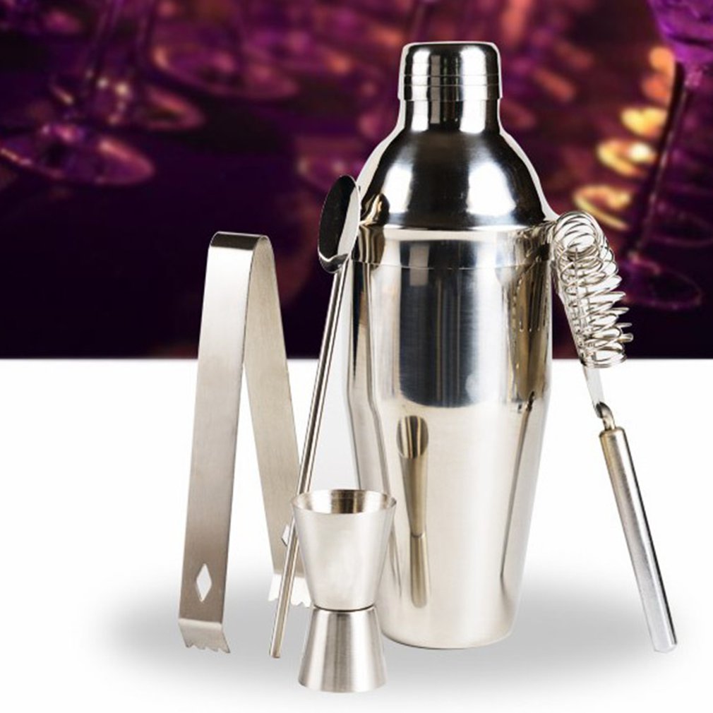 Stainless Steel Cocktail Set Bar Bartending Tool 5 Piece Set Cocktail Shaker Set For Bar Tool For Bartender