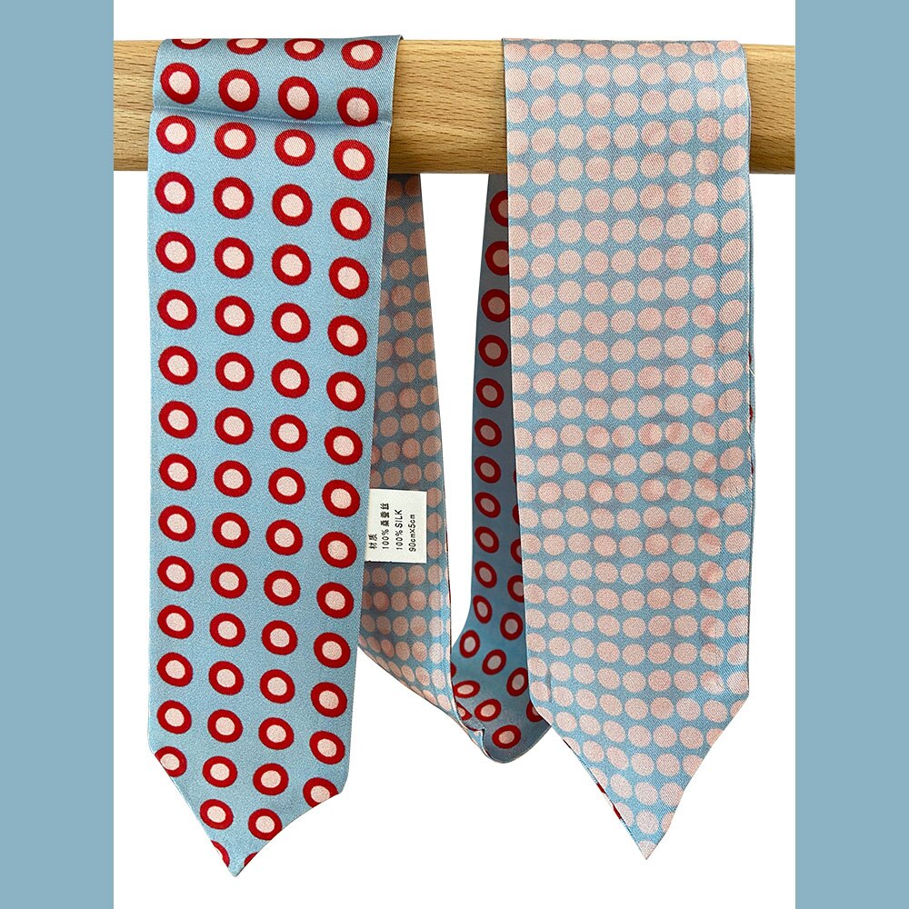 High Natural Silk Skinny Scarf Women Necktie Female Neckscarf Bag Decor Ribbon Long Narrow Neck Tie Scarves for Women: Dot B
