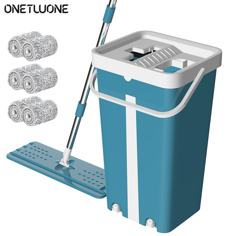 Magic Cleaning Mops Free Hand Mop with Bucket Floors Squeeze Flat Mop with Water Home Kitchen Floor Cleaner