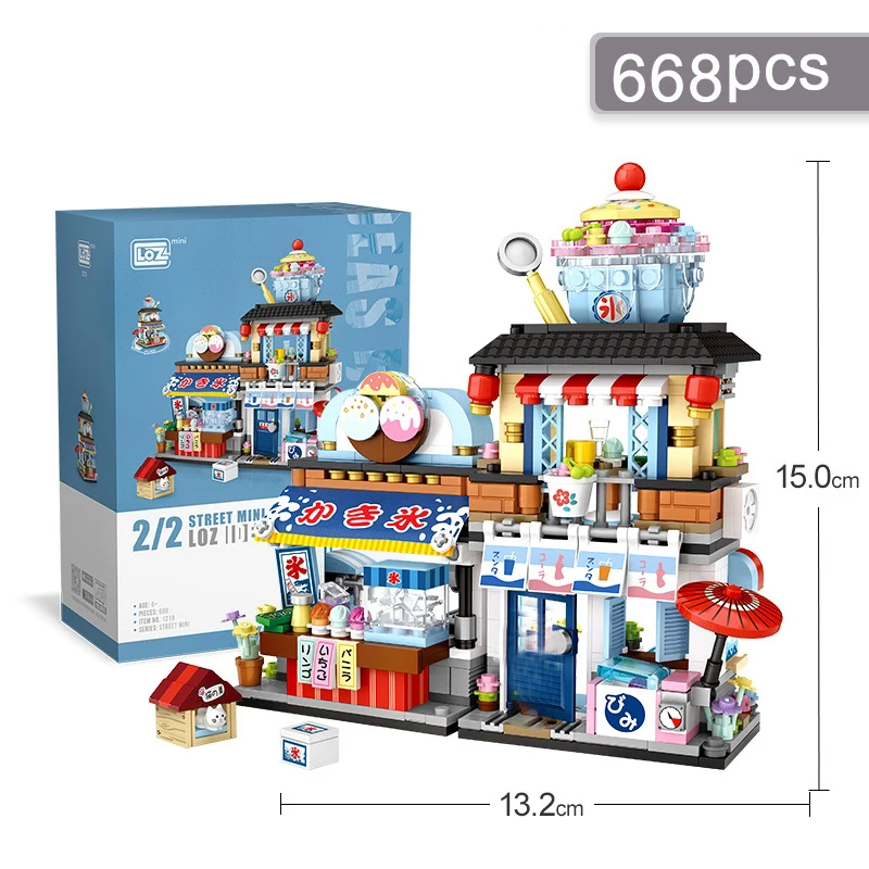Serie Street View Building block Izakaya Ice Shop Takoyaki Shop Coffee Shop Panda Tea House modello regalo per bambini: Black