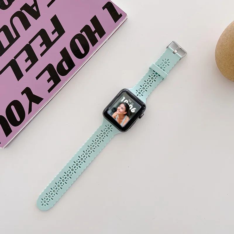 Siliconen bandjes voor Apple Watch 44 mm 40 mm 38 mm 42 mm Ultra 2 49 mm sportarmband iwatch serie 9 7 8 6 Se 5 4 3 41 mm 45 mm band: S / Paars Groen