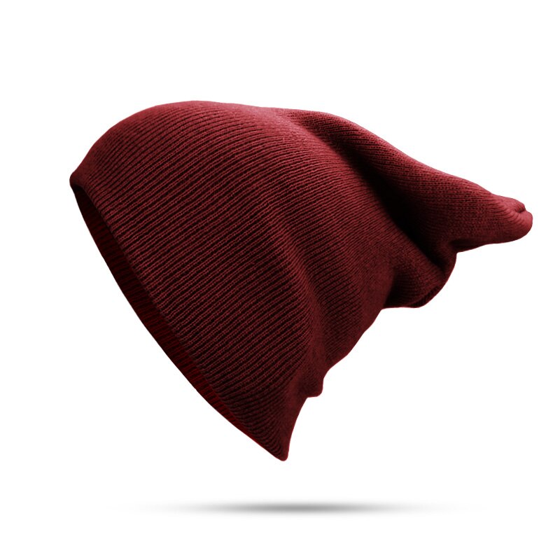 Talvihattu miehille naisten skullies pipot lämmin lippalakki unisex elastisuus neuloa pipo hatut yksivärinen neule tyttö ruusunvihreät hatut: Punaviini