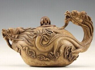 Chinese antieke collectie Oosterse Vintage Handworkd Gesneden Aardewerk Draak Theepot standbeeld