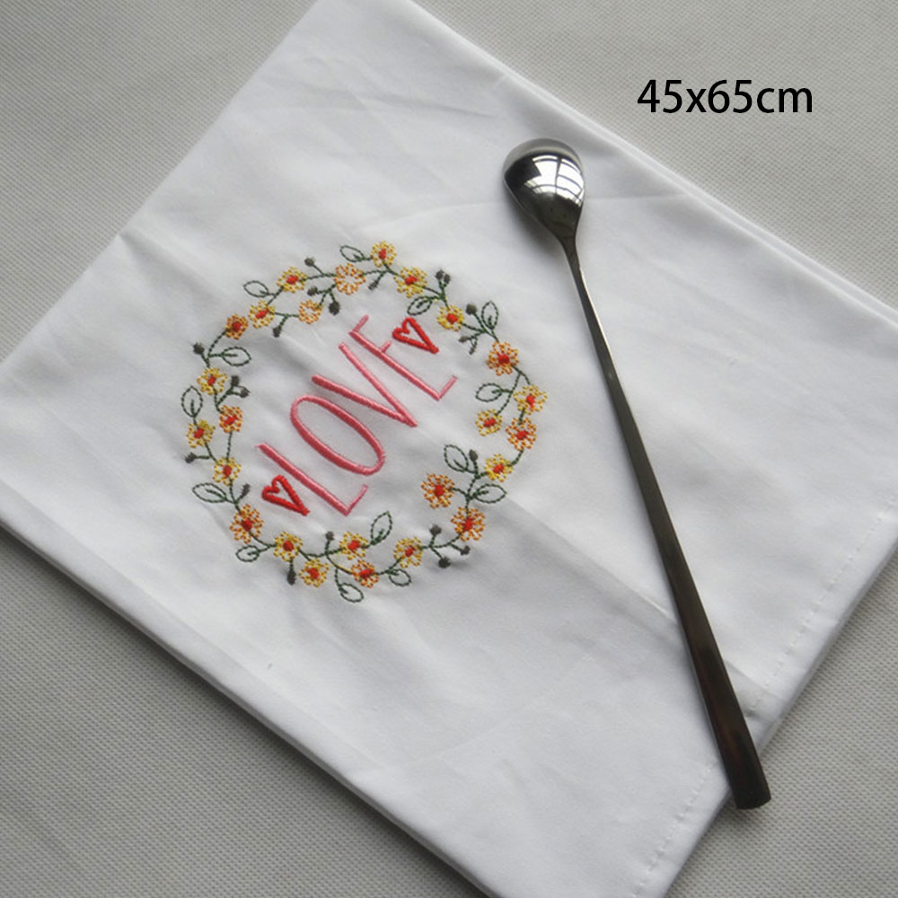 Eenvoud Stijl Puur Katoen Brief Bloemen Geborduurde Diner Servetten Placemat Voor Wedding Party 45x65cm: 03