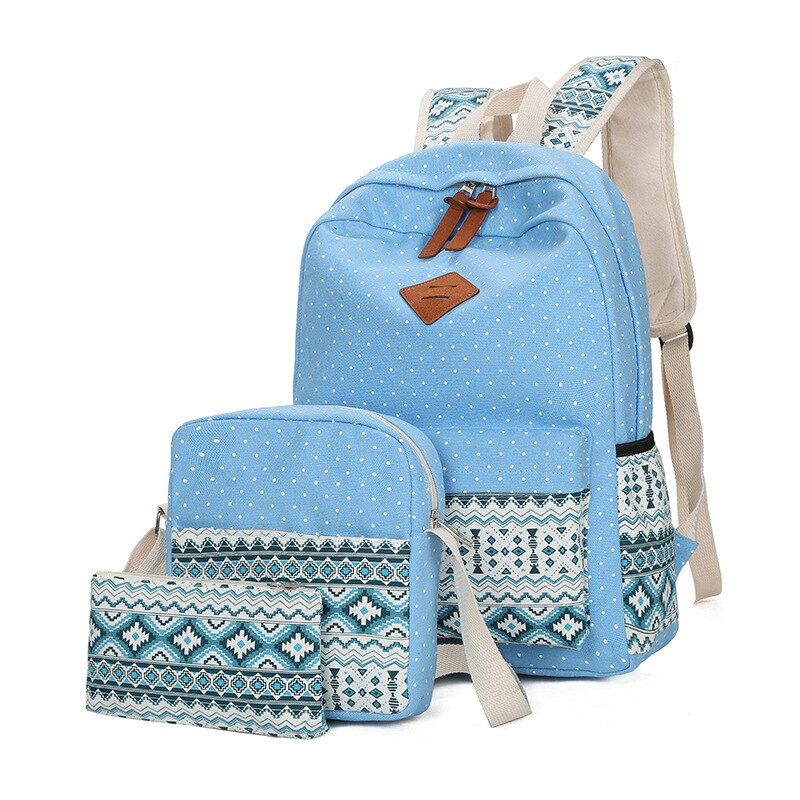 canvas school bag for girls schoolbag women dot national style school backpack for Fresh ladies backpacks: Sky Blue