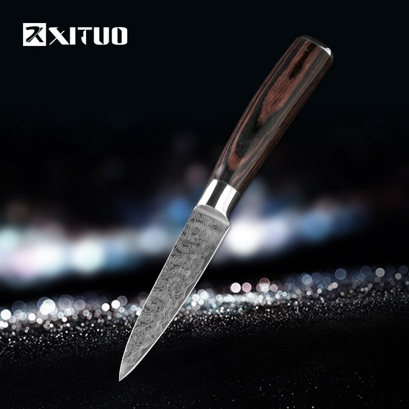 XITUO Zeer Sharp 3.5 inch Fruit mes Keukenmes rvs imiteren Damascus patroon Keukenmes Utility koksmes