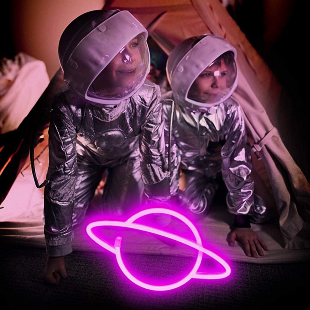 neon doprowadziło lampa owalna planeta w kształcie znak lampa neonowa USB zasilany z baterii wiszące ściany światło dla domu impreza Pokój dekoracje barowe światło