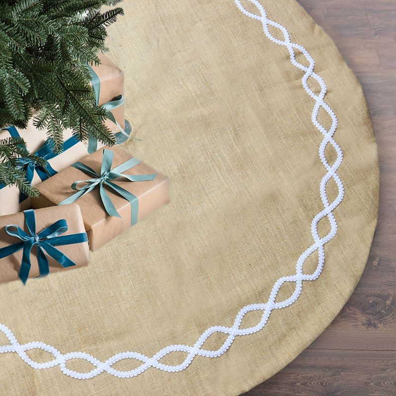 Faldón de lino y yute para árbol de Navidad, cubierta decorativa para el suelo, 48 pulgadas