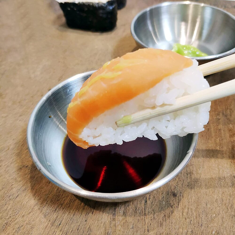 6Pcs 3.3in Stainless Steel Small Serving Bowls Sauce Dishes Round Sushi Dipping Bowl Seasoning Dish Appetizer Plates Metal Ramek