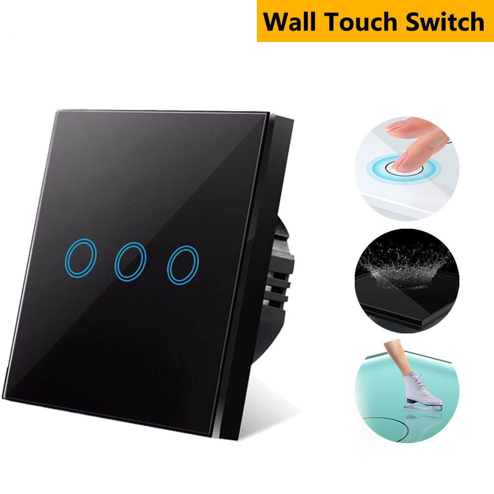 Szaoju EU Touch Switch AC100-240V Led backlight Panel Tempered Crystal Glass wall Light sensory Switches 1/2/3 Gang Interruttore: Bundle3