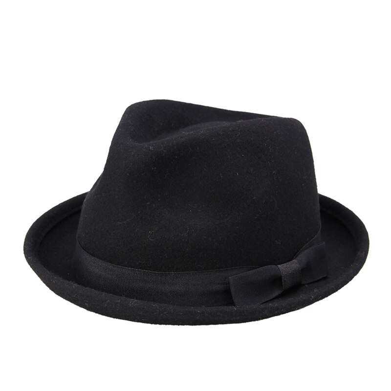 Women VTG Black Fedora hat Style Felt Trilby Hat BNWT Gangster Laday Panama Sun Hat With Band 10: Black