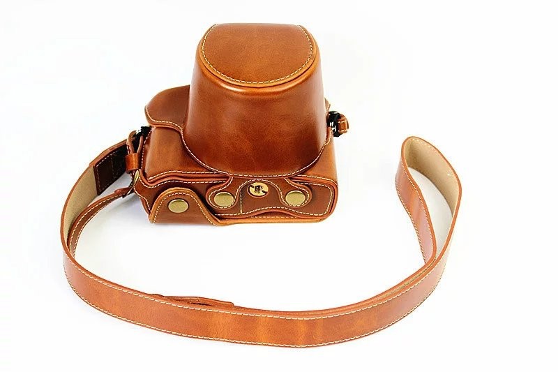 Luxury PU Leather Camera Case Cover for Olympus OMD EM10 II EM10 Mark II (14-42mm Lens) Open battery With Strap: Brown