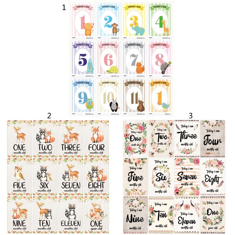 12 Sheet Baby Maandelijkse Milestone Kaarten Geboorte Tot 12 Maanden Foto Moment Kaarten Unisex Jongens Meisjes Foto Aandenken Landmark