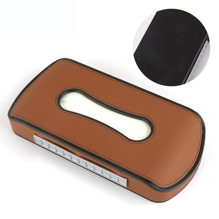Caja de pañuelos de cuero PU para coche, soporte para visera solar, reposabrazos, colgante, tipo bloque, almacenamiento de servilletas de asiento, color negro y Beige, 1 unidad: Brown-Seat-Type
