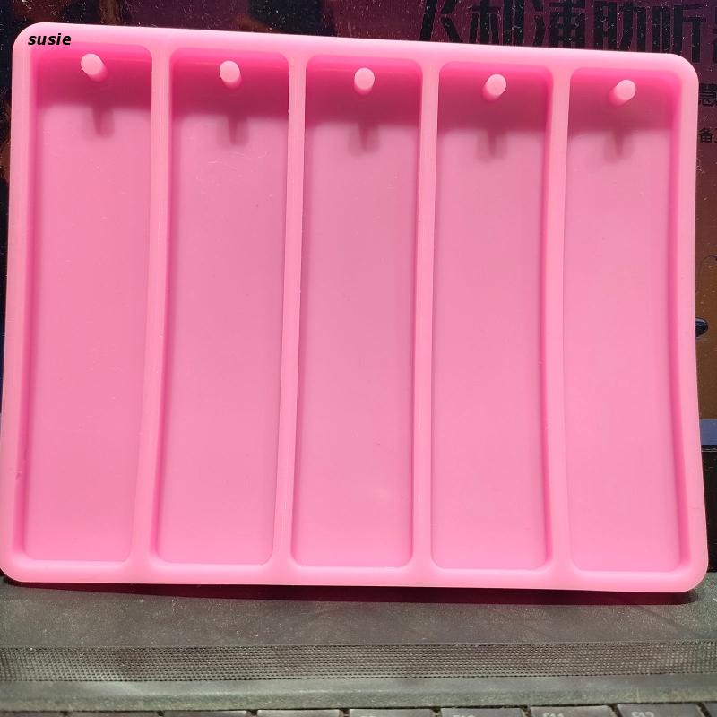 X7YA Bookmark Resin Molds with Hole Handmade Rectangle Pink Resin Molds 5 in 1