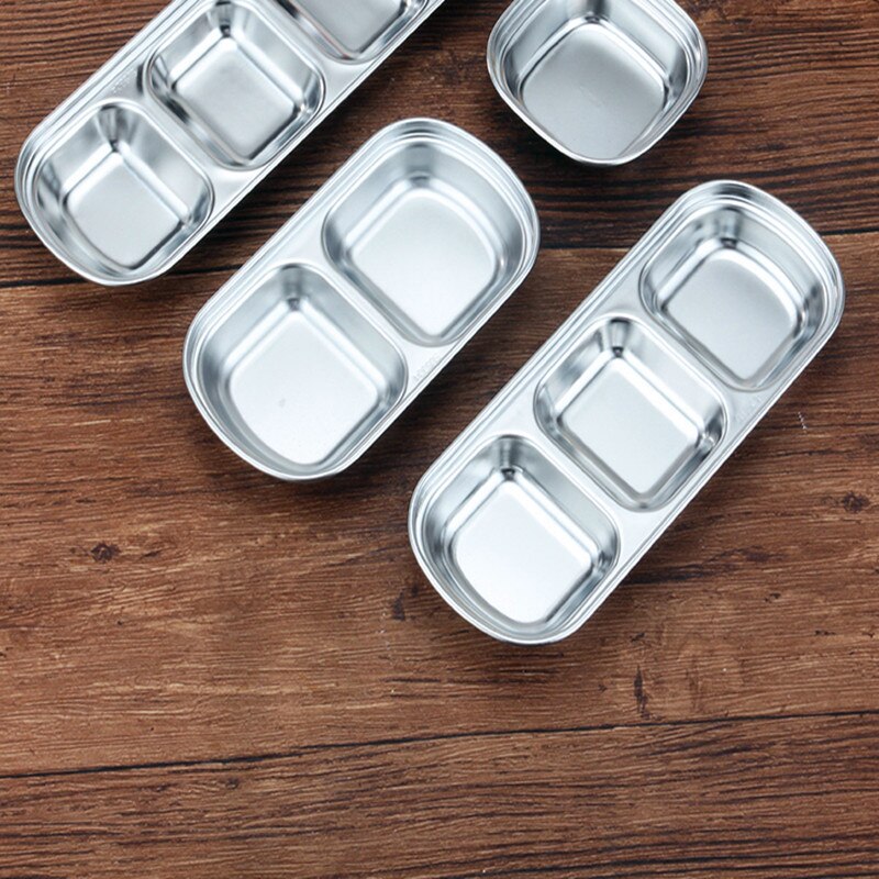 Plates Stainless Steel Assorted Salad Sauce Dipping Dish Tray Bowl Kitchen Tableware Specialty Plate 1/2/3 /4 Grids