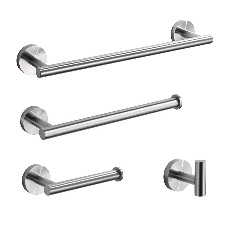Bathroom Hardware Set 4 Piece Bath Accessories Set Wall Mount Includes 24" Towel Bar Toilet Paper Holder Towel Ring Hooks SUS304: brushed 4 pcs kit