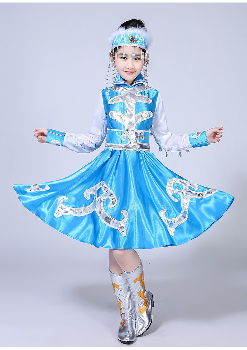 Minority Children Mongolian Dance Skirt Kindergarten Mongolian Girls Perform Costume Dance Costume Girls Tibetan Dance Costume: 160cm