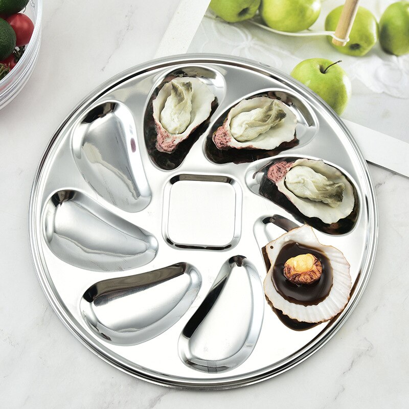 Stainless Steel Oysters Dinner Plate Slots Clam Oyster Serving Grilling Pan Restaurant Grill Steel Oyster Plate Oyster Plate