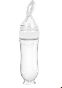 Babyvoedingslepel met stofkap schaalmarkering zuignap ronde bodem lekvrije fles aanvullende voedselfles: D