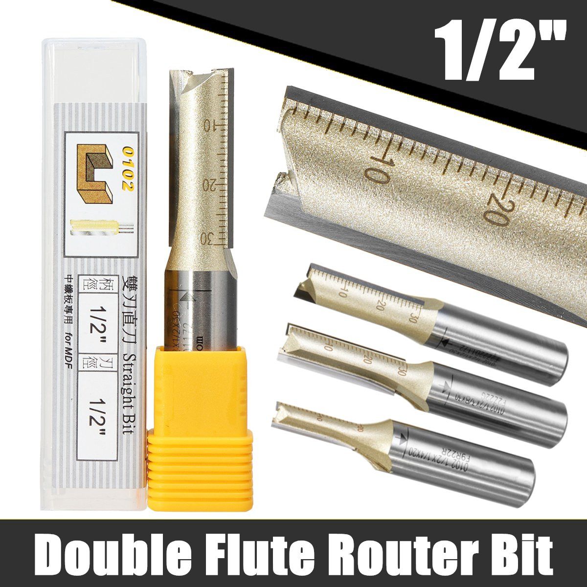 1 Stuk 1/2 Inch Schacht Dubbele Fluit Straight Router Bit Cutter Cnc Carbide Houtbewerking Snijgereedschap