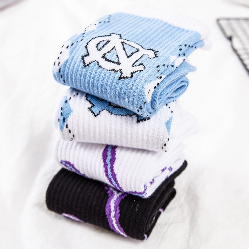 Women Socks Harajuku Blitz Hip-hop Cotton Novelty Socks Couple Streetwear Black White Blue Japanese