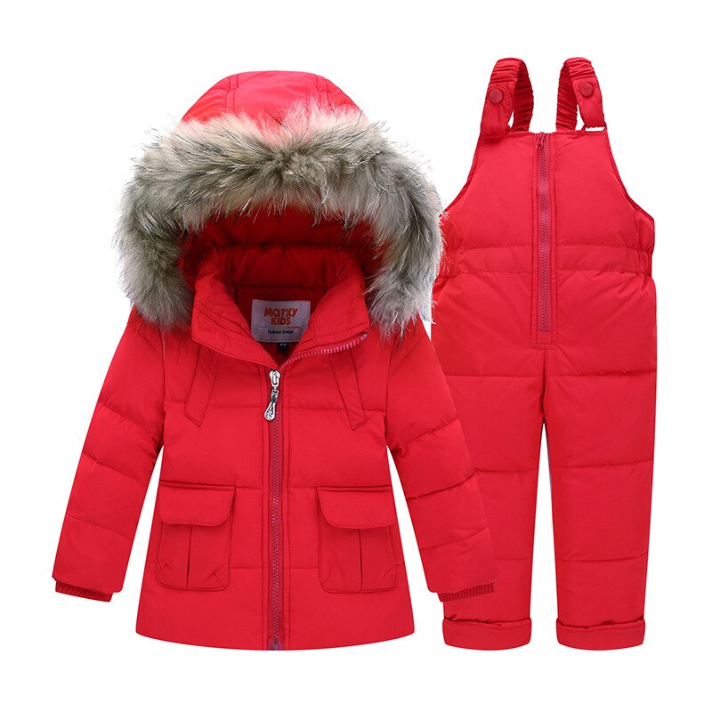 Kinderen Winter Suits Jongens Eendendons Jas + Broek Kleding Set Kinderen Warm Dikkere Jas Sneeuw Wear Parka Baby meisje Kleding: red / 4T