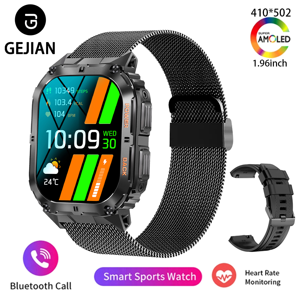 2025 Nuovo GEJIAN Intelligente 5.0 Chiamata Bluetooth Orologio da 1.96 pollici AMOLED Schermo Quadrato Monitoraggio della Frequenza Cardiaca del Sonno accorto guarda: giallo