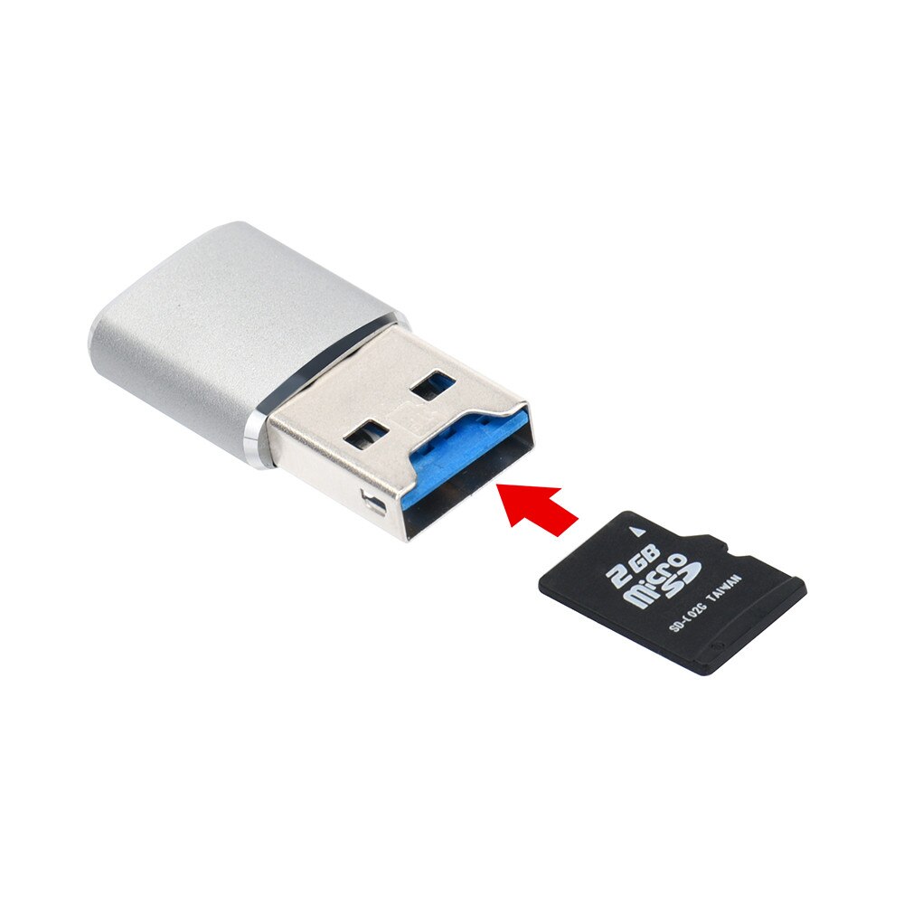USB 3.0 Mini Card Reader/MICRO SD/SDXC Aluminium TF Kaartlezer # T2: Silver 