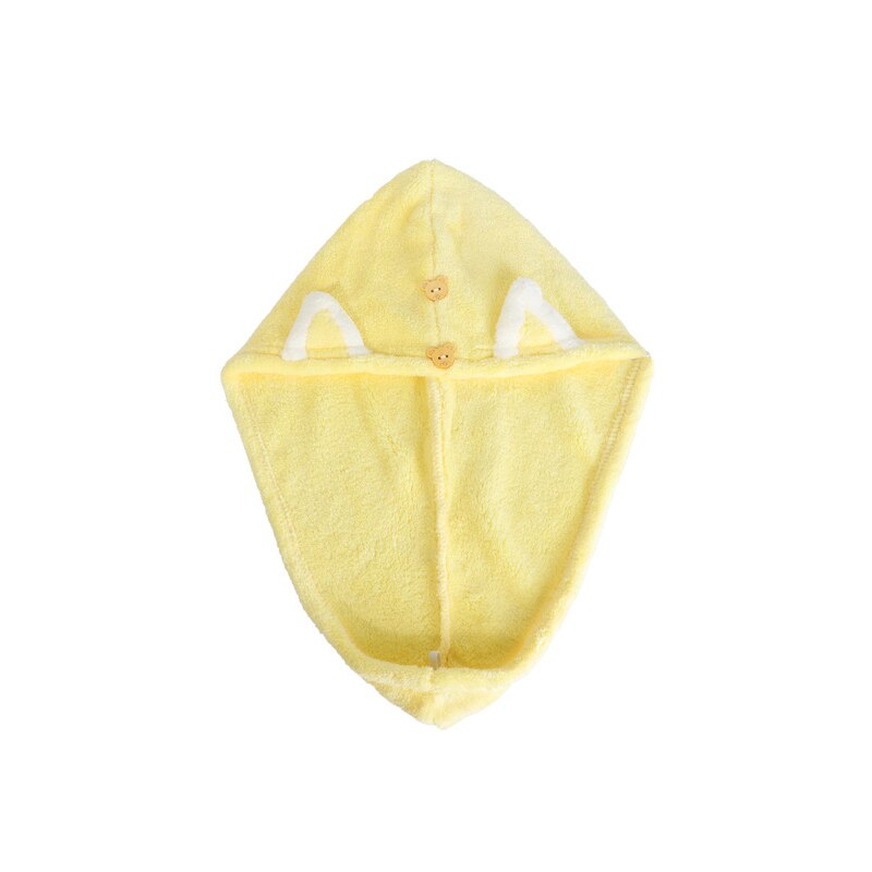 Quick Dry Hair Towels Women And Child Cute Cat Ear Super Absorption Thicker Microfiber Turban Towels With Bear Buttons: Child Yellow