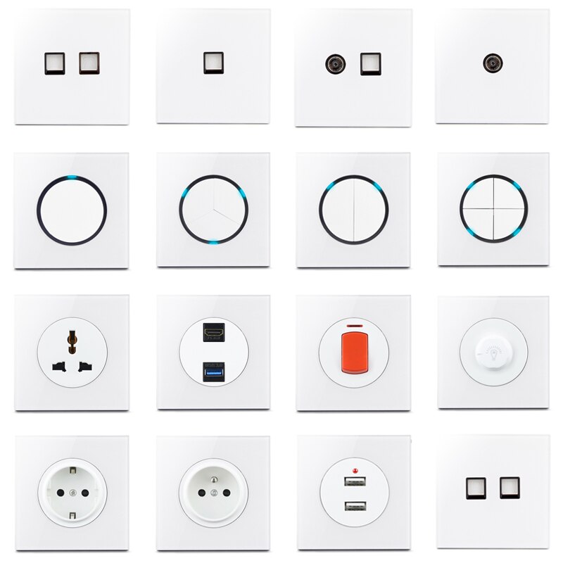 Atlectric 1 2 3 4 gäng 1 2 -vägs hem strömlampa strömbrytare på/av-knapp strömbrytare lampa ljus usb eu fr frankrike uttag glaspanel