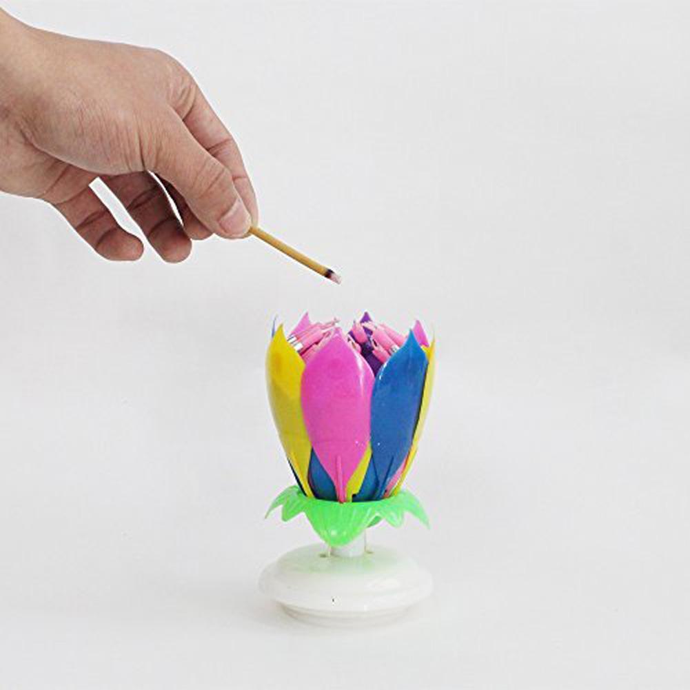 Doppel Schichten Lotus Musical glücklich Geburtstag Kerzen Romantische Blume Licht Kuchen freundlicher Party Musik Hochzeit Party Dekor