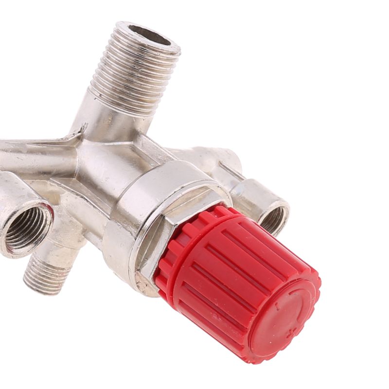 Double Outlet Tube Alloy Air Compressor Switch Pressure Regulator Valve Fitting Part Accessories with V-ring 3 Heads Adjustable