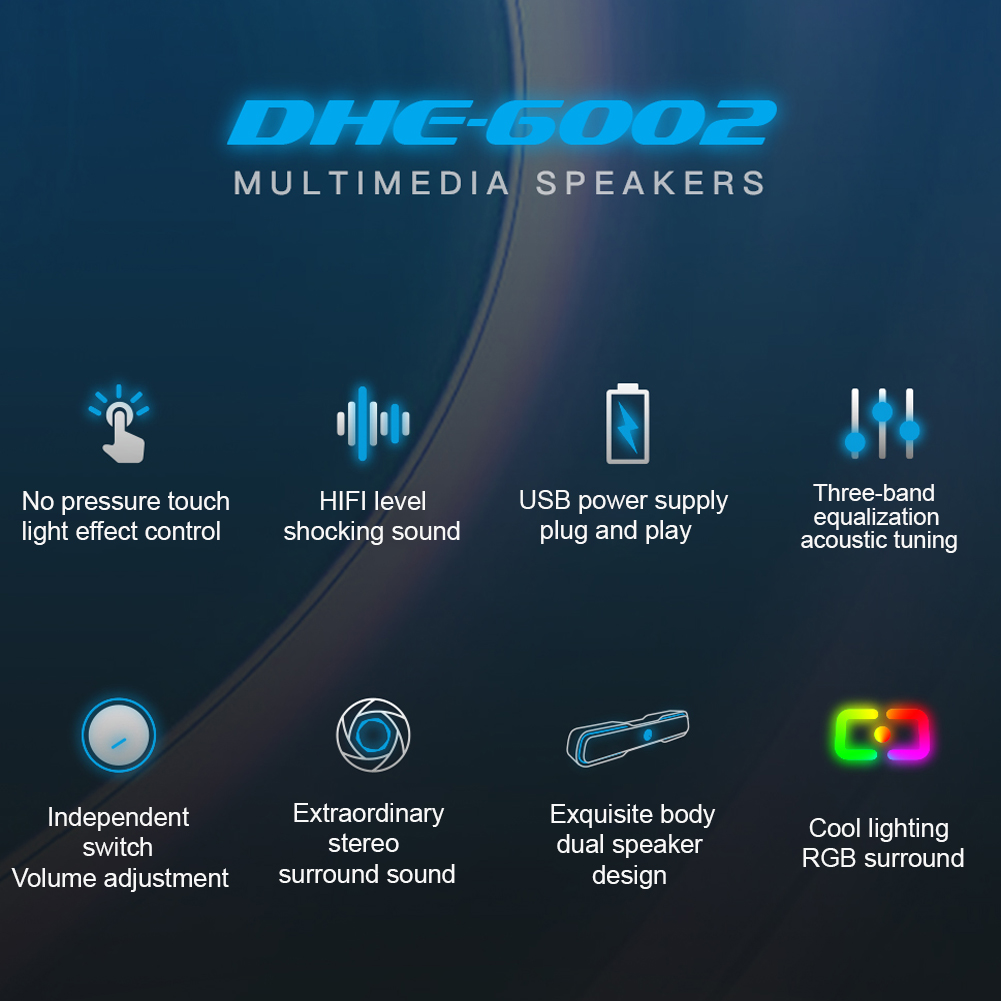 HP DHE6002 3D Surround Soundbar Speaker USB Wired Computer Speakers Stereo Subwoofer Sound bar for Laptop PC TV
