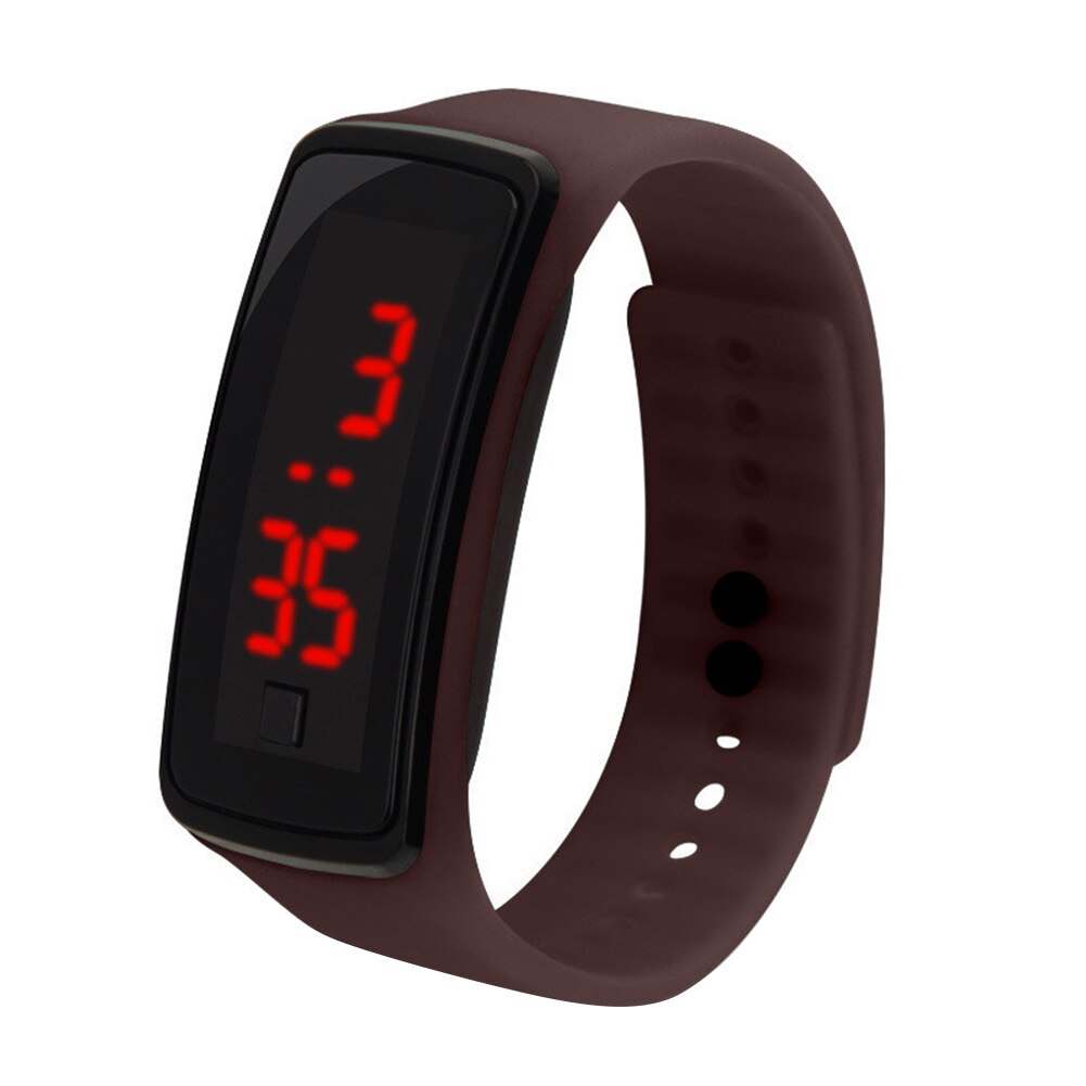Children Kids Silicone Band LED Screen Electronic Digital Sports Wrist Watch Smart Bracelet Band: Coffee
