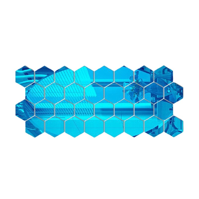 Pegatina reflectante para espejo de pared, decoración artesanal de forma hexagonal de panal de abeja, pegatina decorativa para dormitorio, cocina y baño, 12 Uds.: Blue / 80x70x40mm