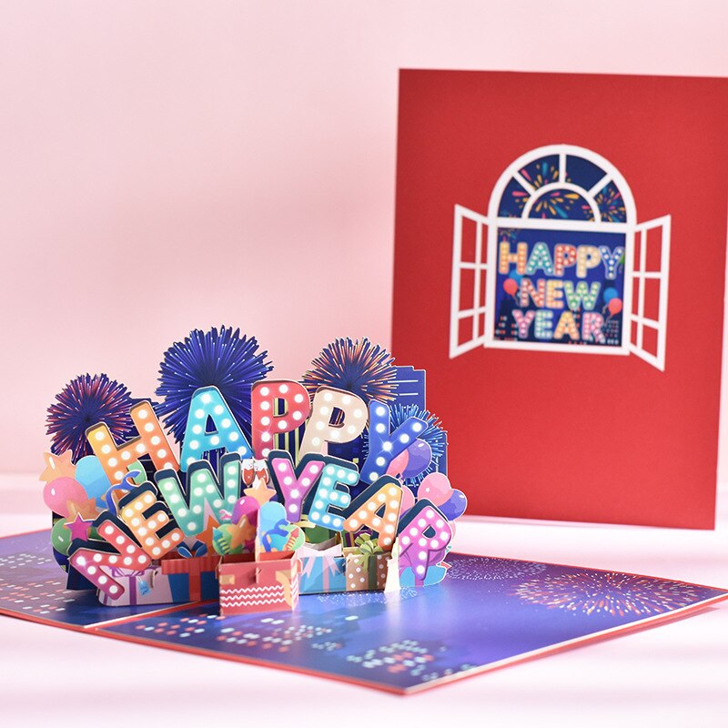 3D Pop Up Greeting Cards with Envelope Friend Family Blessing Postcard for Birthday Year Christmas Xmas Decoration