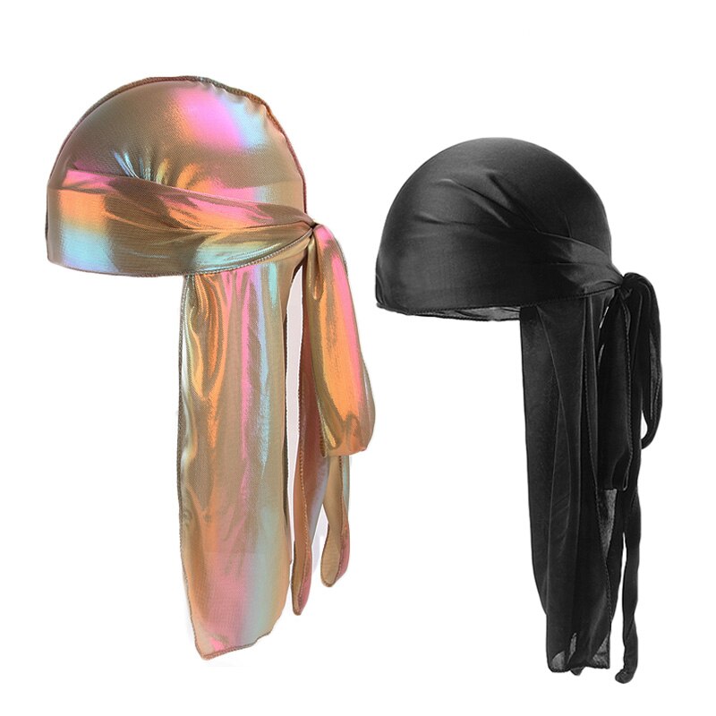 Silky Durags Men Durag Long Tail Doo Rag Black And Colorful BreathableTurban Pirate Solid Headwear 2pcs/lot